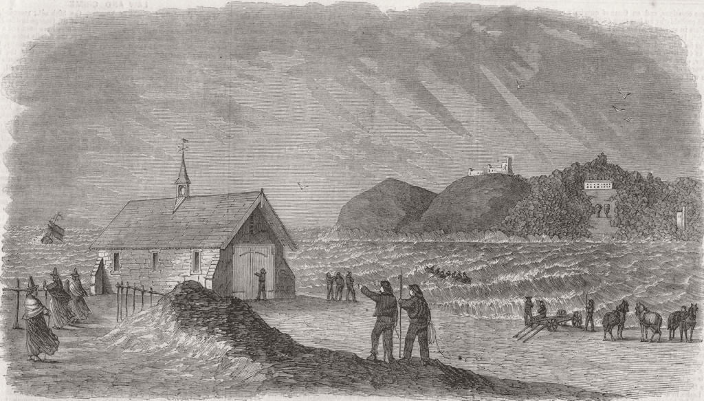 WALES. lifeboat Station, Carmarthen Bay 1860 old antique vintage print picture